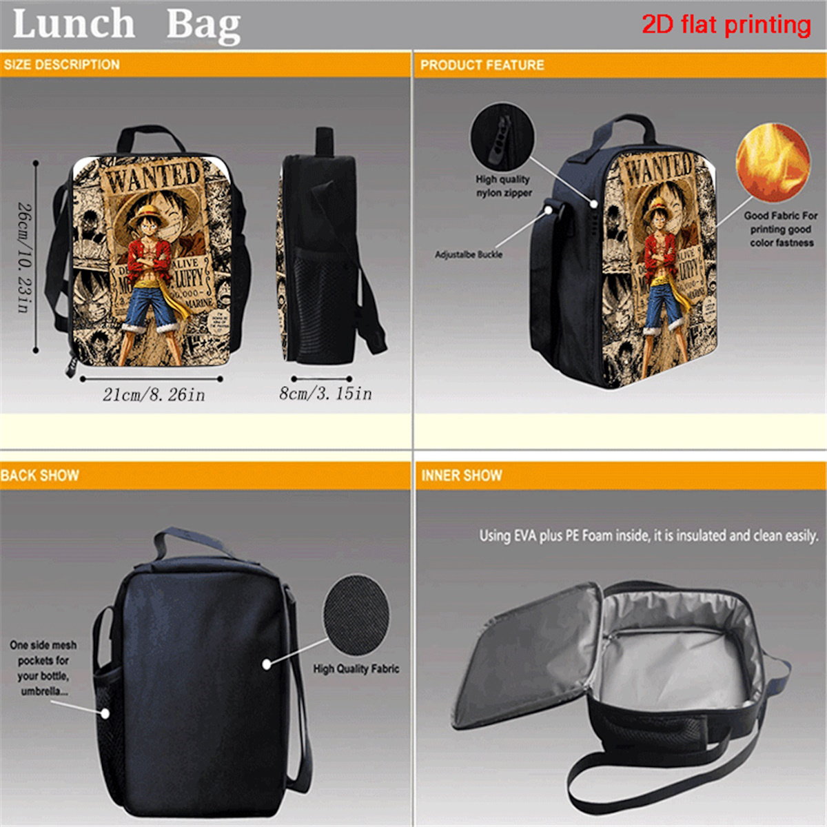 3PCS Zoro Luffy One Piece Backpack and Lunchbox Pencil Case Set - ChildAngle