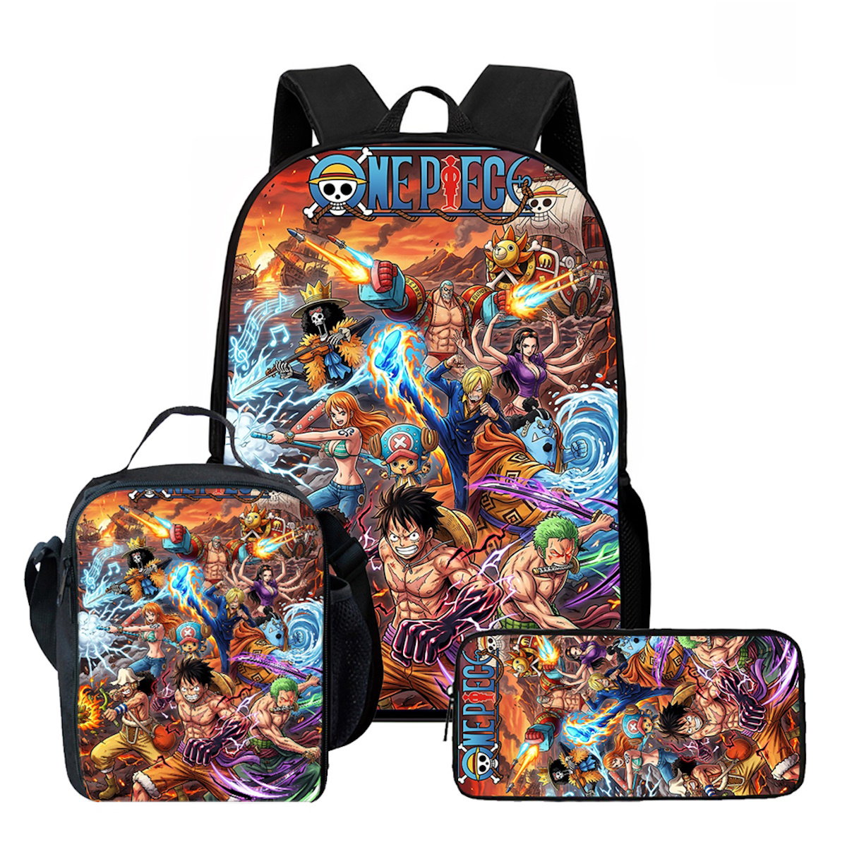 3PCS Zoro Luffy One Piece Backpack and Lunchbox Pencil Case Set - ChildAngle