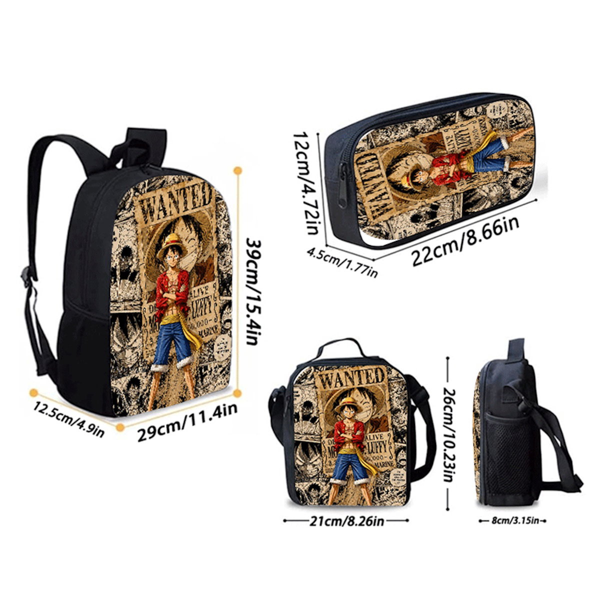 3PCS Zoro Luffy One Piece Backpack and Lunchbox Pencil Case Set - ChildAngle