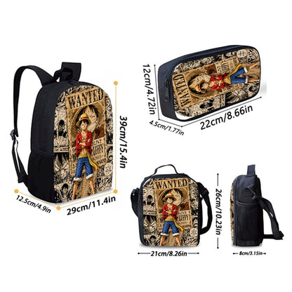 3PCS Zoro Luffy One Piece Backpack and Lunchbox Pencil Case Set - ChildAngle
