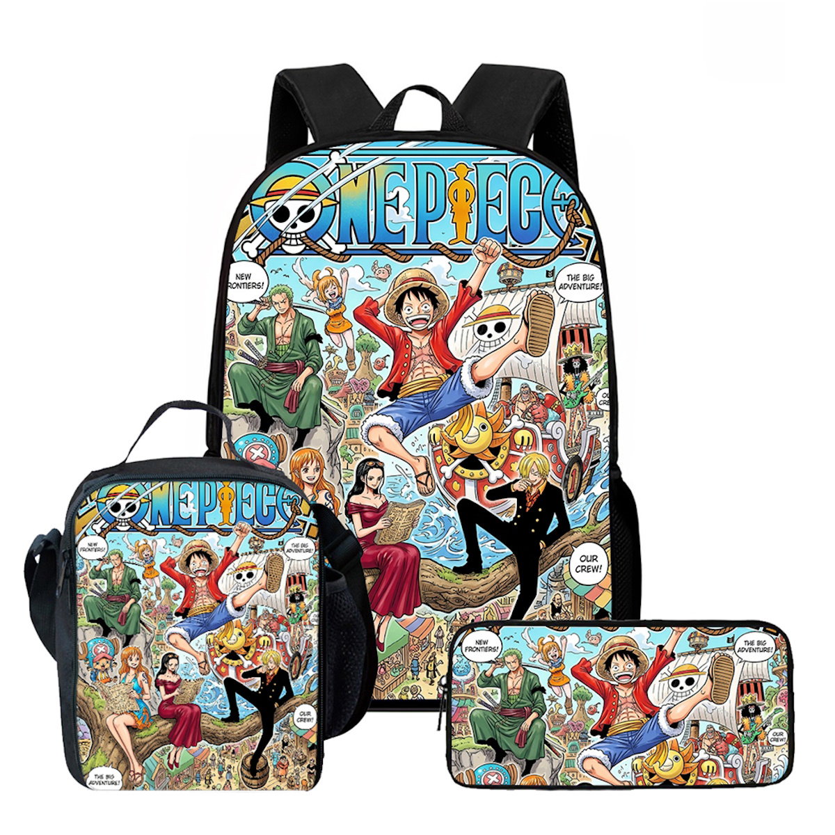 3PCS Zoro Luffy One Piece Backpack and Lunchbox Pencil Case Set - ChildAngle