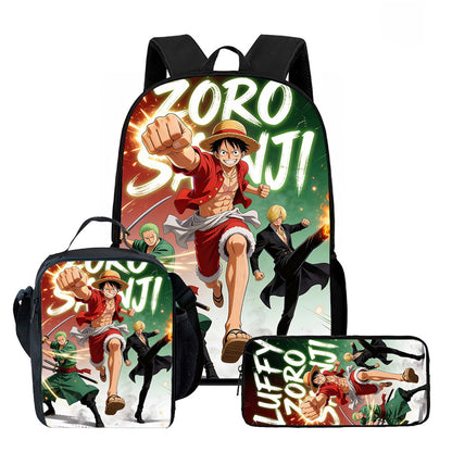 3PCS Zoro Luffy One Piece Backpack and Lunchbox Pencil Case Set - ChildAngle