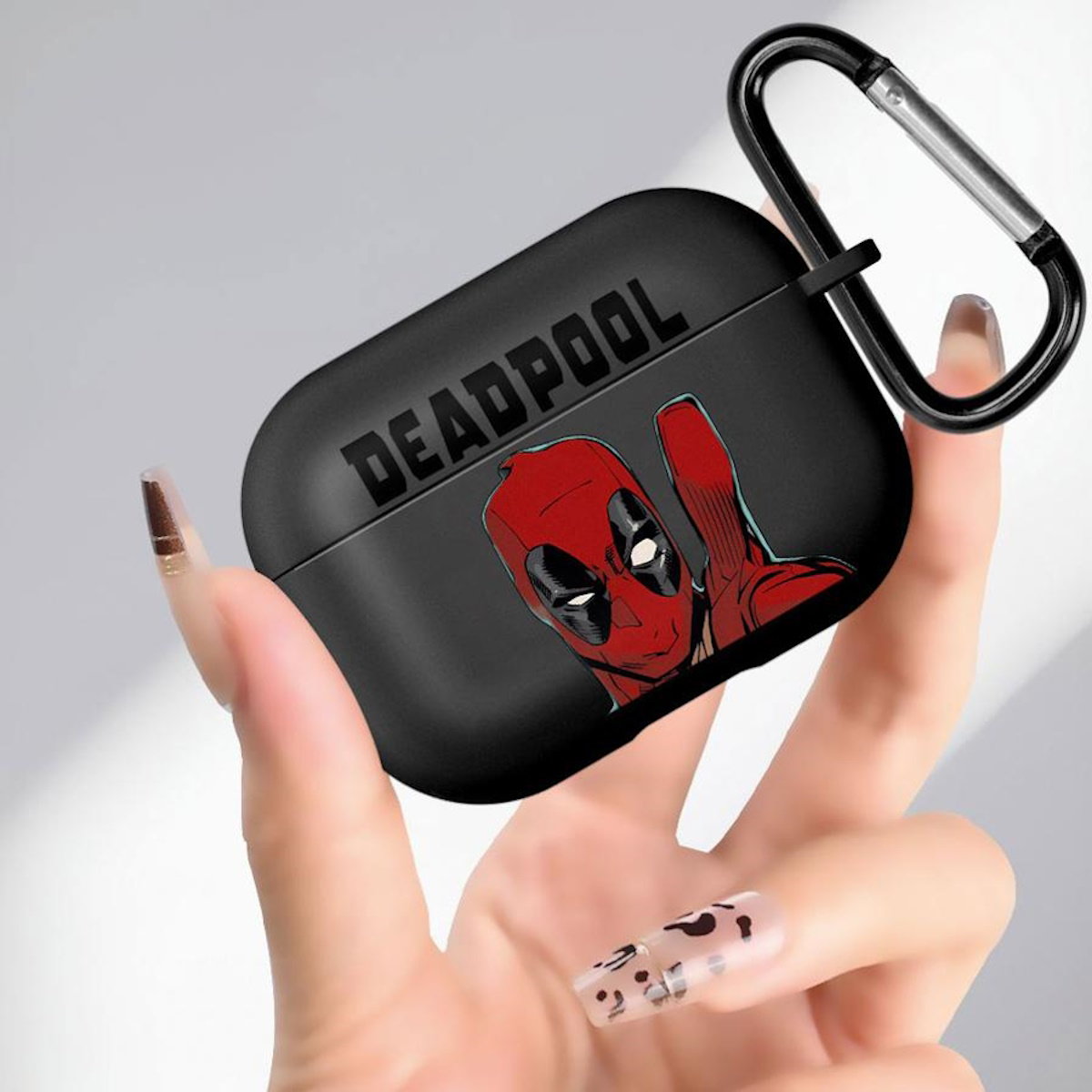 Black AirPods case with Marvel Deadpool design - ChildAngle Deadpool AirPods Case