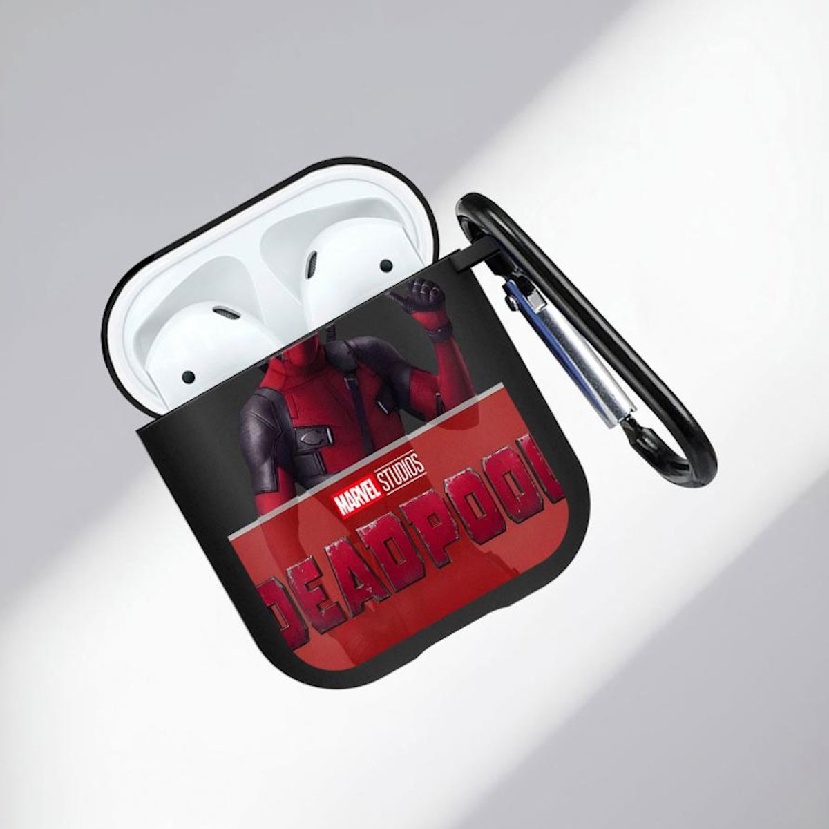 Black AirPods case with Marvel Deadpool design - ChildAngle Deadpool AirPods Case