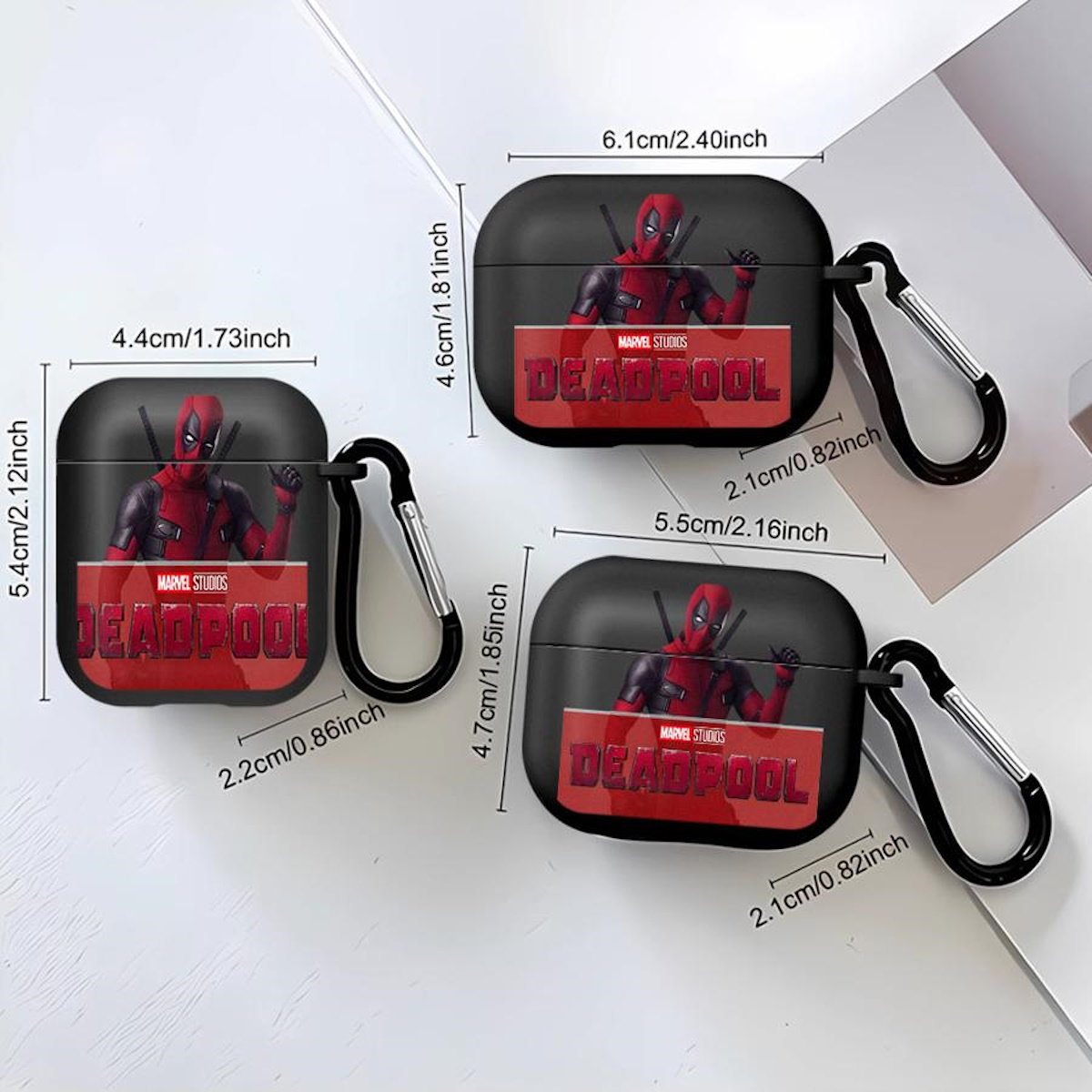 Black AirPods case with Marvel Deadpool design - ChildAngle Deadpool AirPods Case