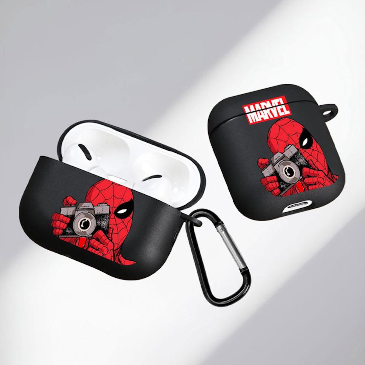 Black AirPods case with Marvel Deadpool design - ChildAngle Deadpool AirPods Case