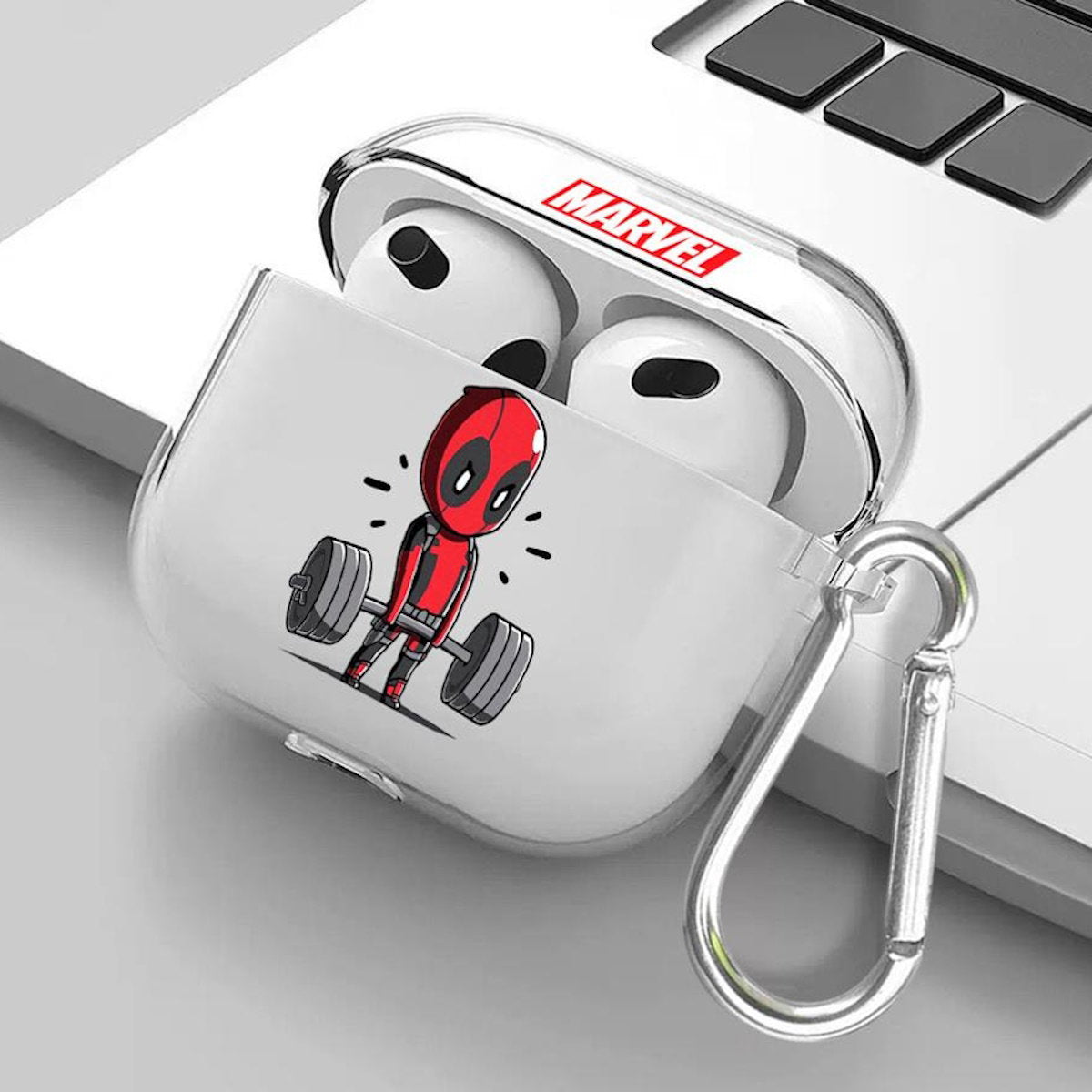 Black AirPods case with Marvel Deadpool design - ChildAngle Deadpool AirPods Case