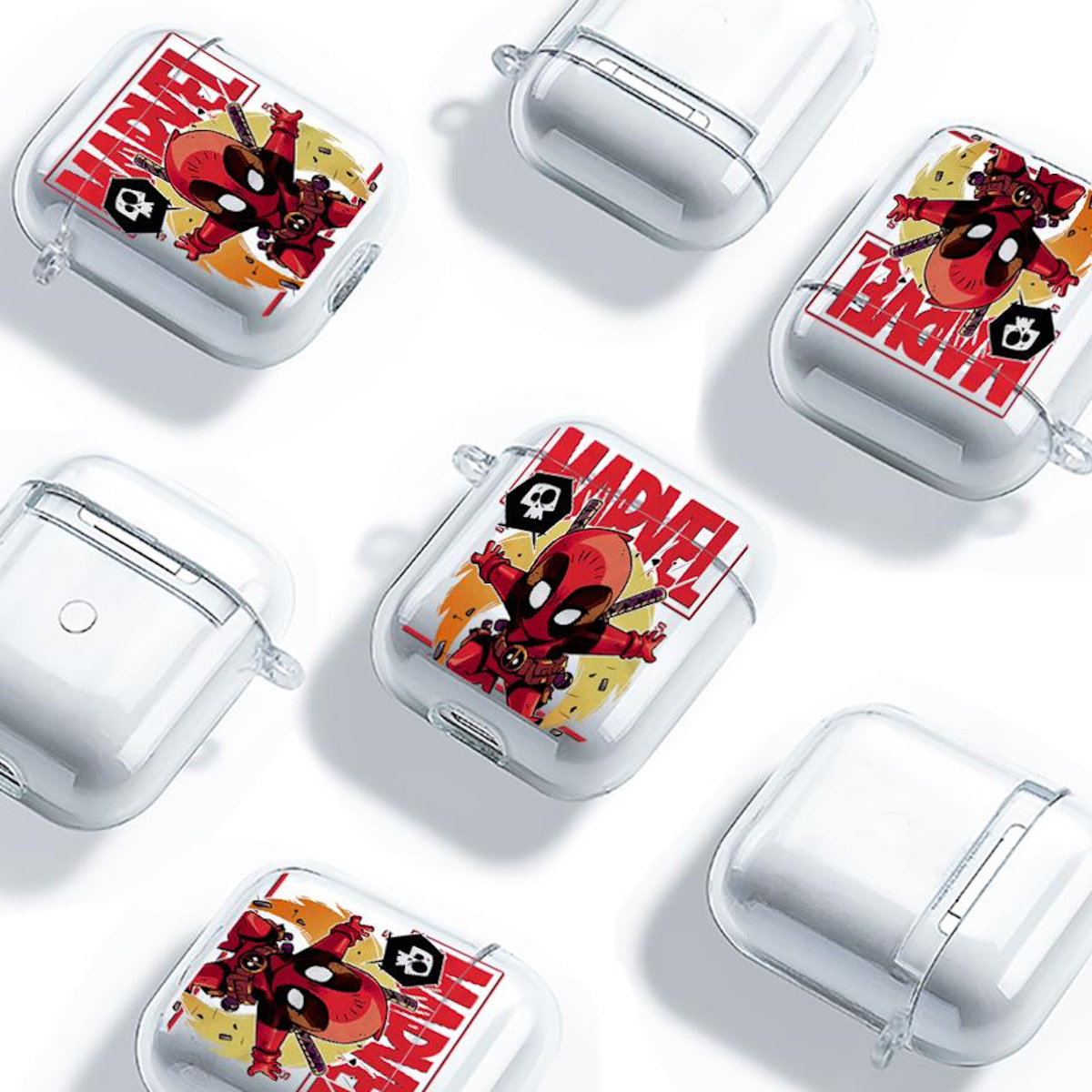 Black AirPods case with Marvel Deadpool design - ChildAngle Deadpool AirPods Case