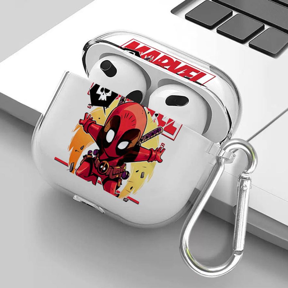 Black AirPods case with Marvel Deadpool design - ChildAngle Deadpool AirPods Case