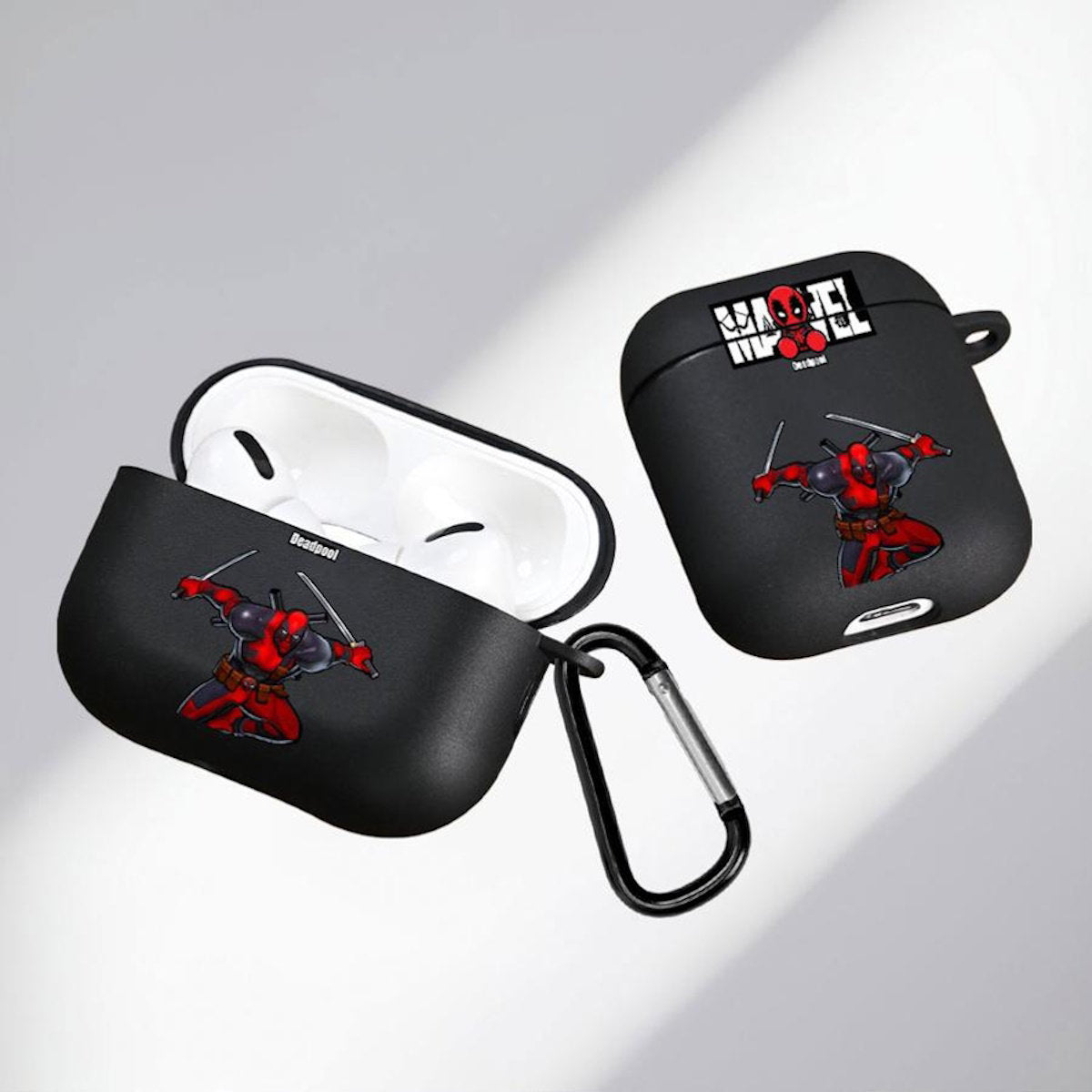 Black AirPods case with Marvel Deadpool design - ChildAngle Deadpool AirPods Case