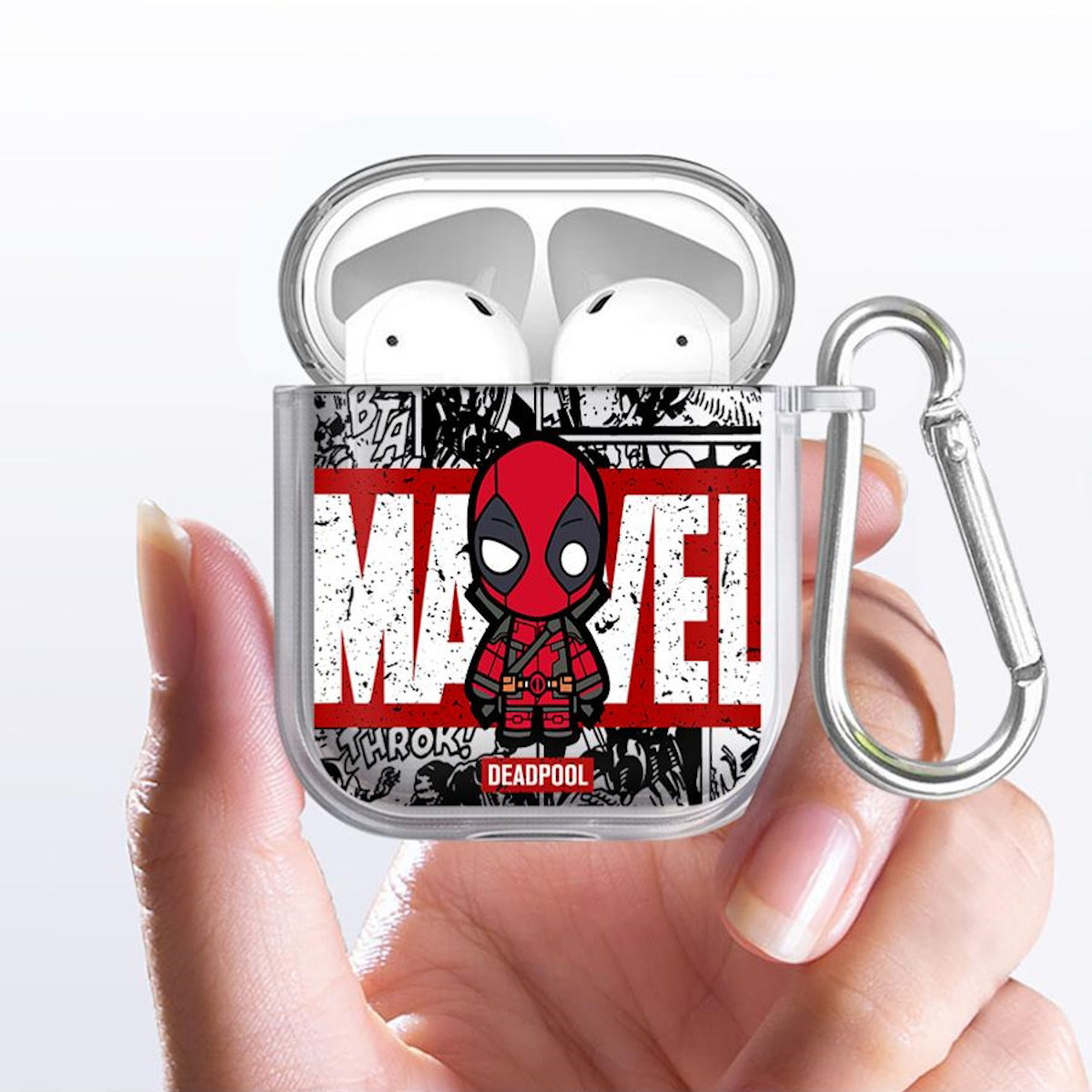 Black AirPods case with Marvel Deadpool design - ChildAngle Deadpool AirPods Case
