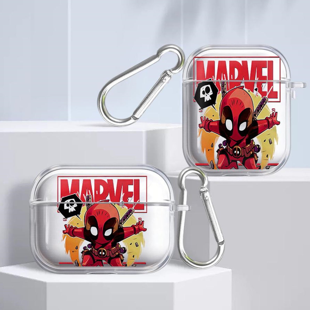 Black AirPods case with Marvel Deadpool design - ChildAngle Deadpool AirPods Case