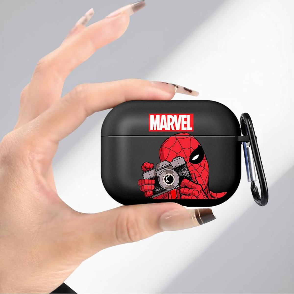 Black AirPods case with Marvel Deadpool design - ChildAngle Deadpool AirPods Case