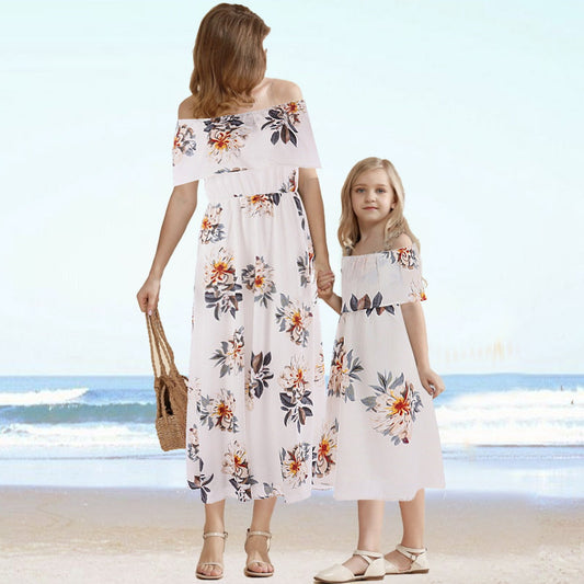 Spring Summer Mother Daughter Matching Dresses White Flower Floral Mommy and Me Outfits - ChildAngle