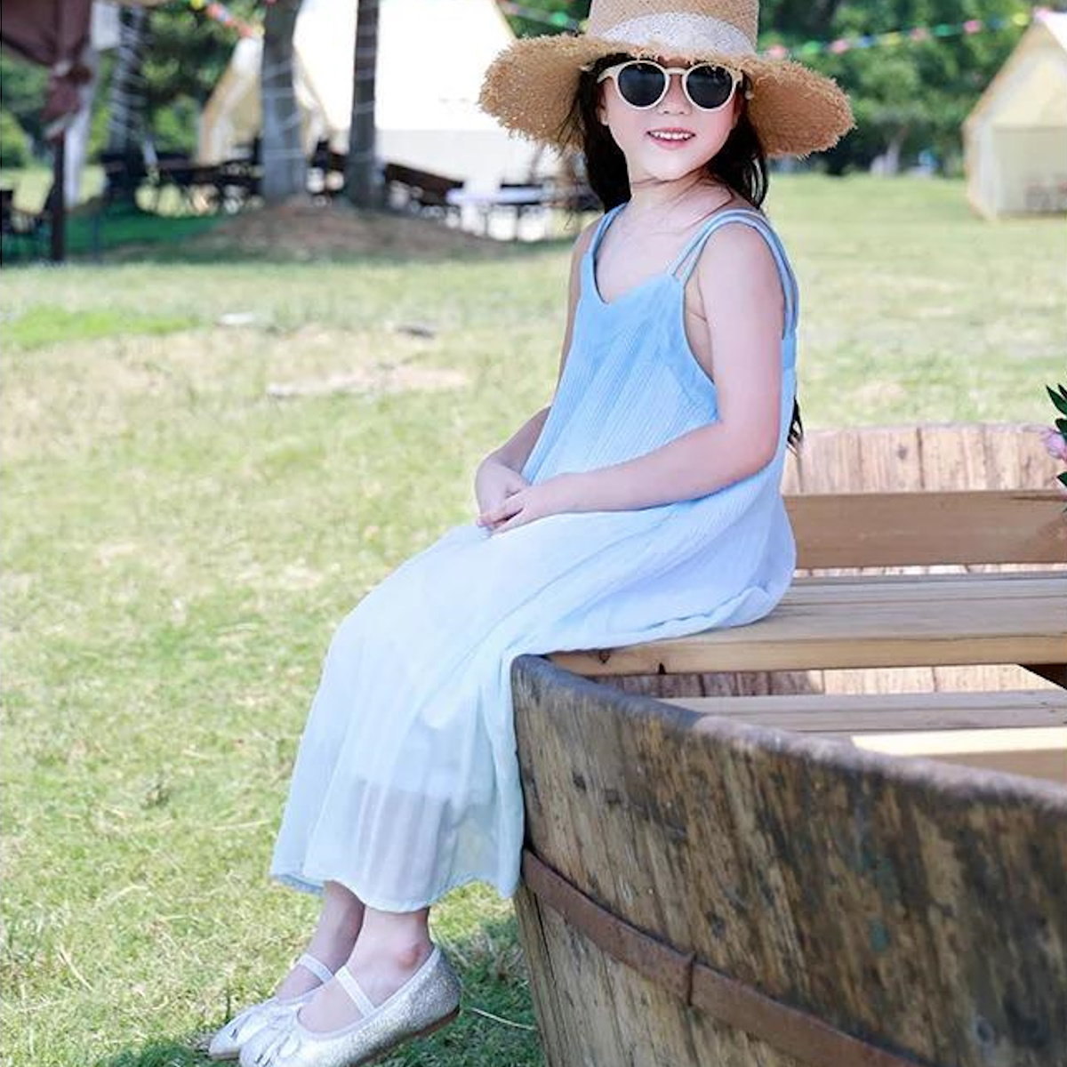 Family Matching Dress Blue Ombre Sleeveless Dress for Mom and Daughter and T-Shirts for Father and Son - ChildAngle