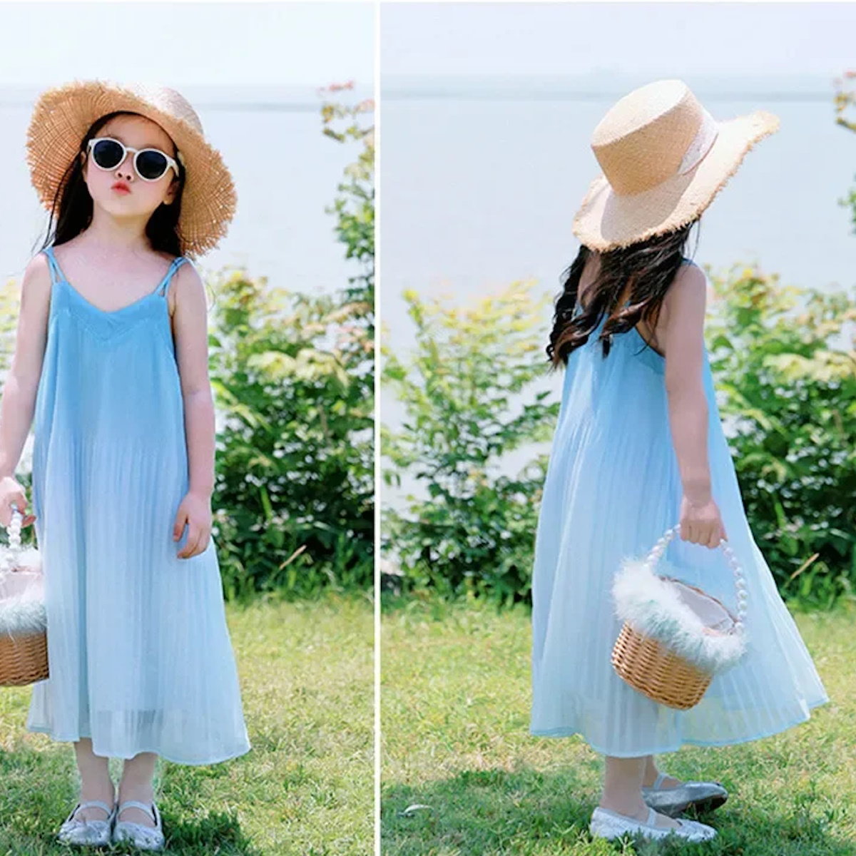 Family Matching Dress Blue Ombre Sleeveless Dress for Mom and Daughter and T-Shirts for Father and Son - ChildAngle