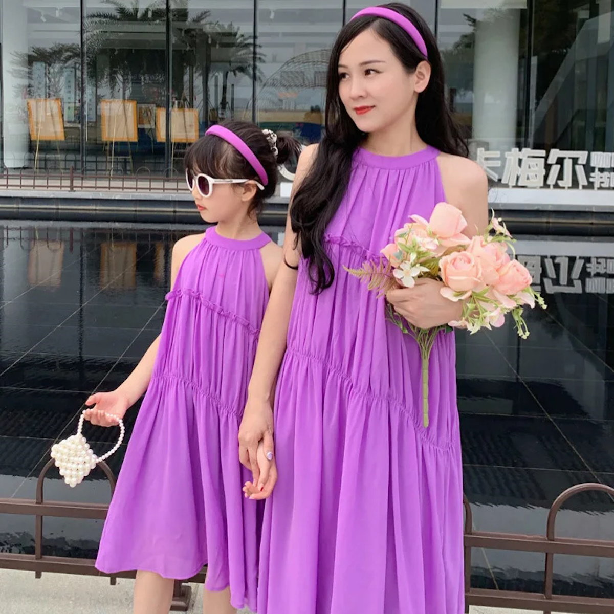 Solid Purple Mommy and Me Matching Ruffle Dress - ChildAngle