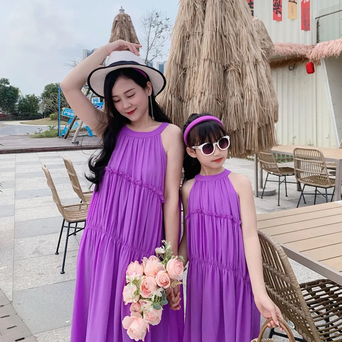 Solid Purple Mommy and Me Matching Ruffle Dress - ChildAngle