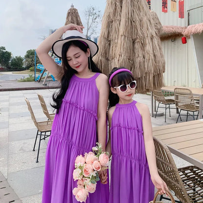 Solid Purple Mommy and Me Matching Ruffle Dress - ChildAngle