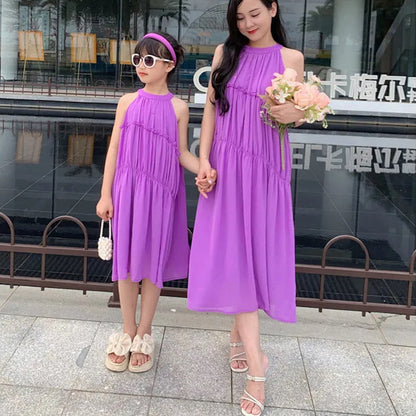 Solid Purple Mommy and Me Matching Ruffle Dress - ChildAngle