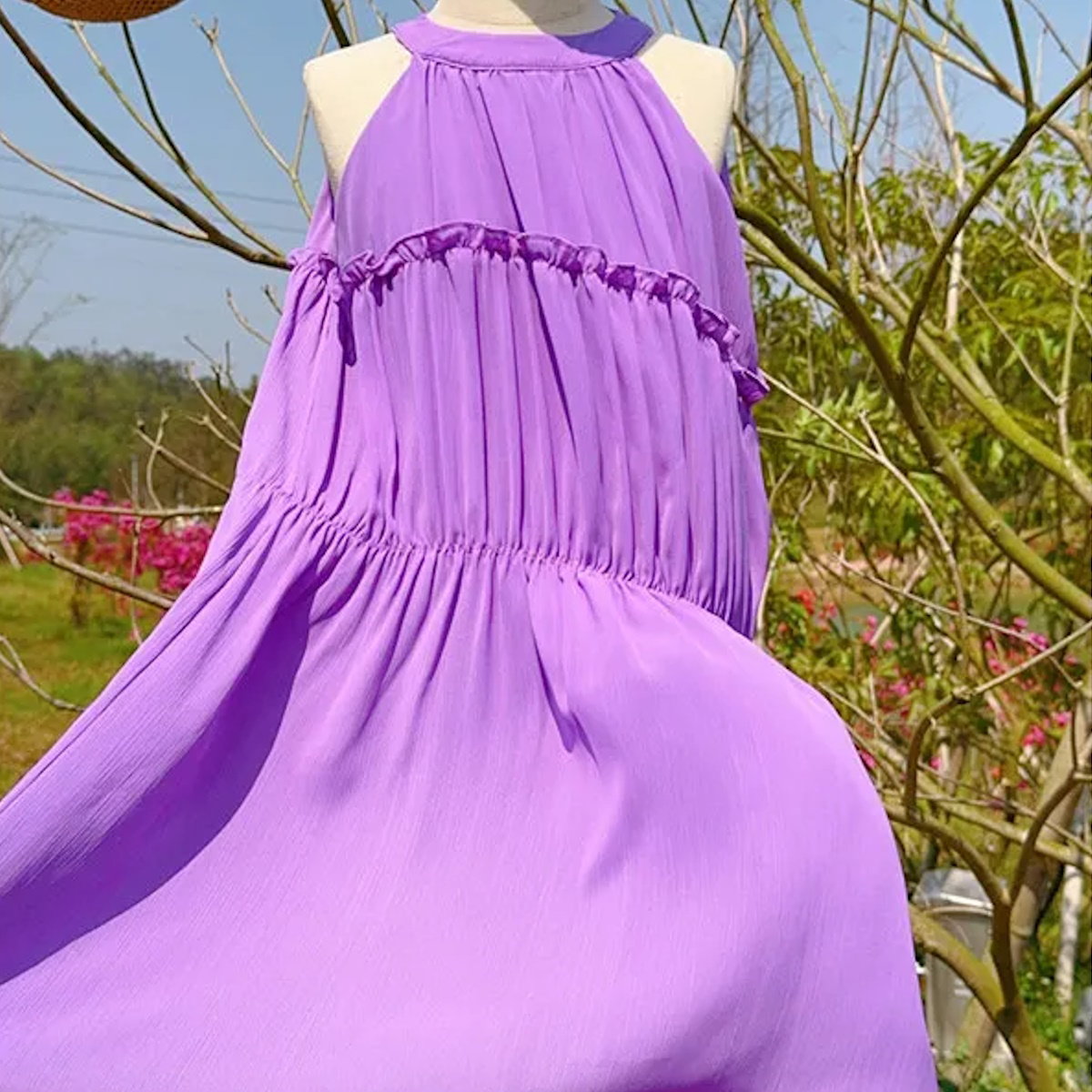 Solid Purple Mommy and Me Matching Ruffle Dress - ChildAngle