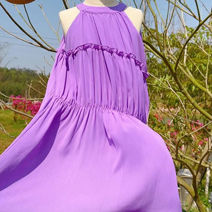 Solid Purple Mommy and Me Matching Ruffle Dress - ChildAngle