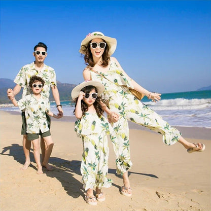 Family Matching Outfits Pineapple Print Floral T-Shirts Shorts Set and Pineapple Floral Romper for Whole Family  - ChildAngle