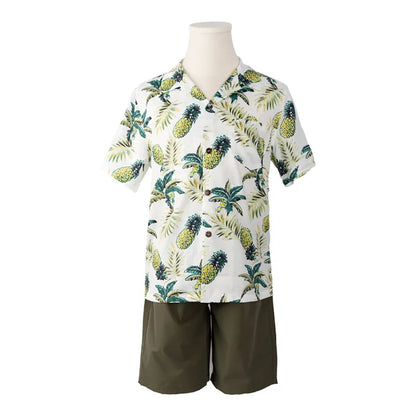 Family Matching Outfits Pineapple Print T-Shirts and Olive Green Shorts - ChildAngle