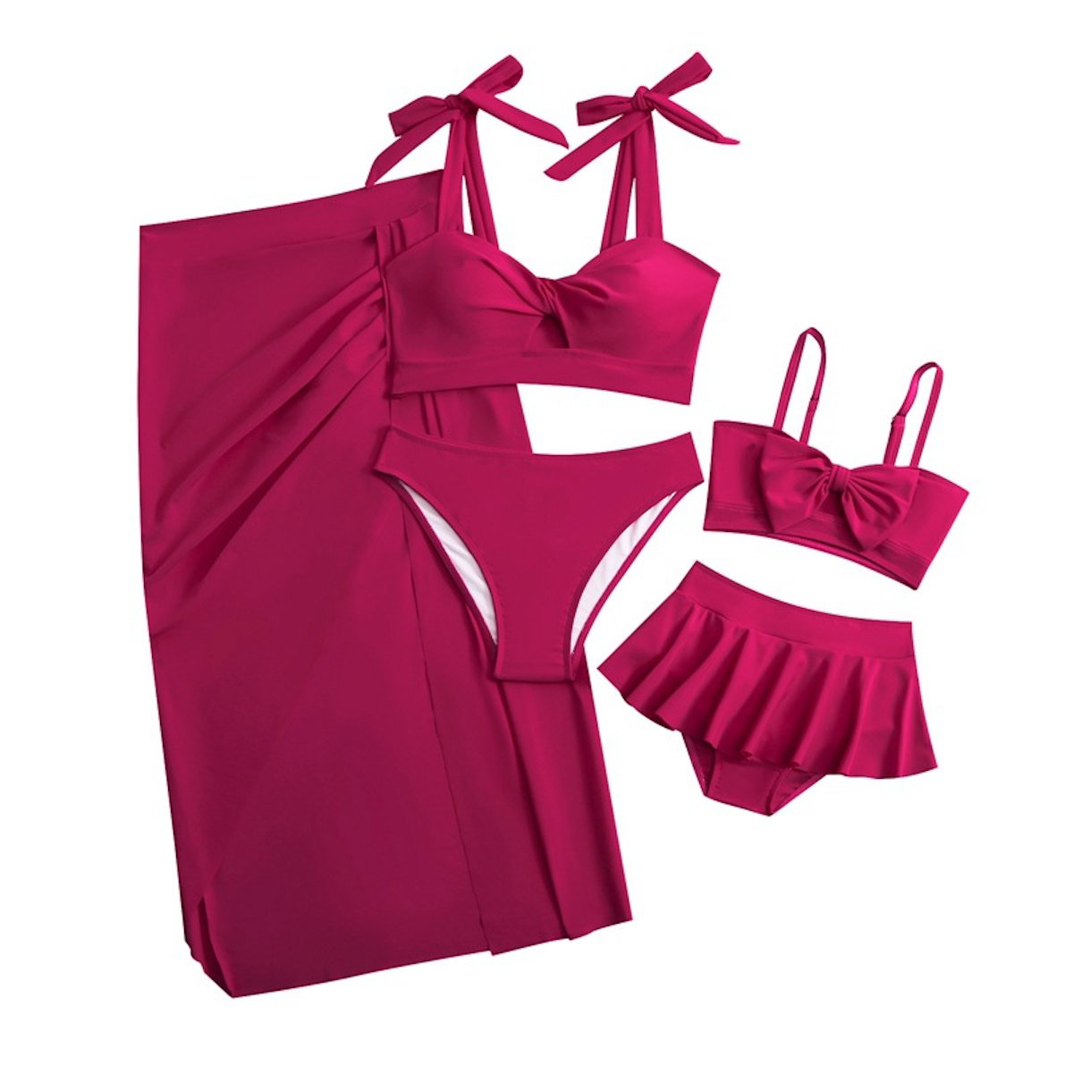Mommy and Me Matching Beachwear 3PCS Bikini Set with Coverup - ChildAngle