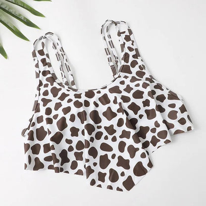 Cow print crop top adjustable strap bikini - ChildAngle