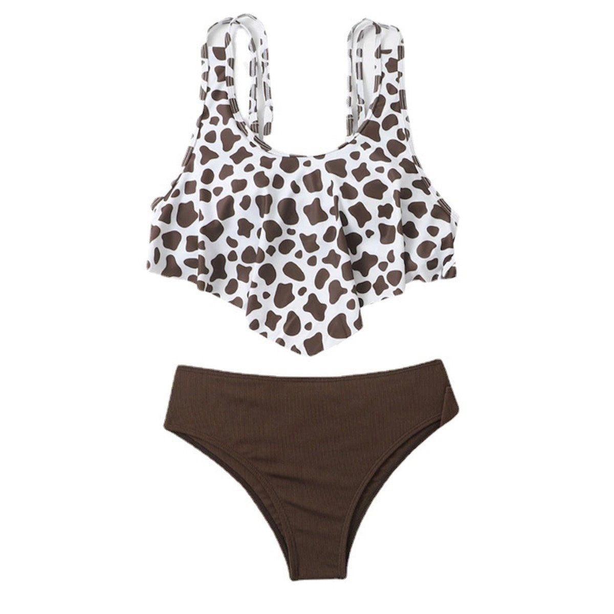 Two-piece swimsuit with leopard print top and brown bottom - ChildAngle