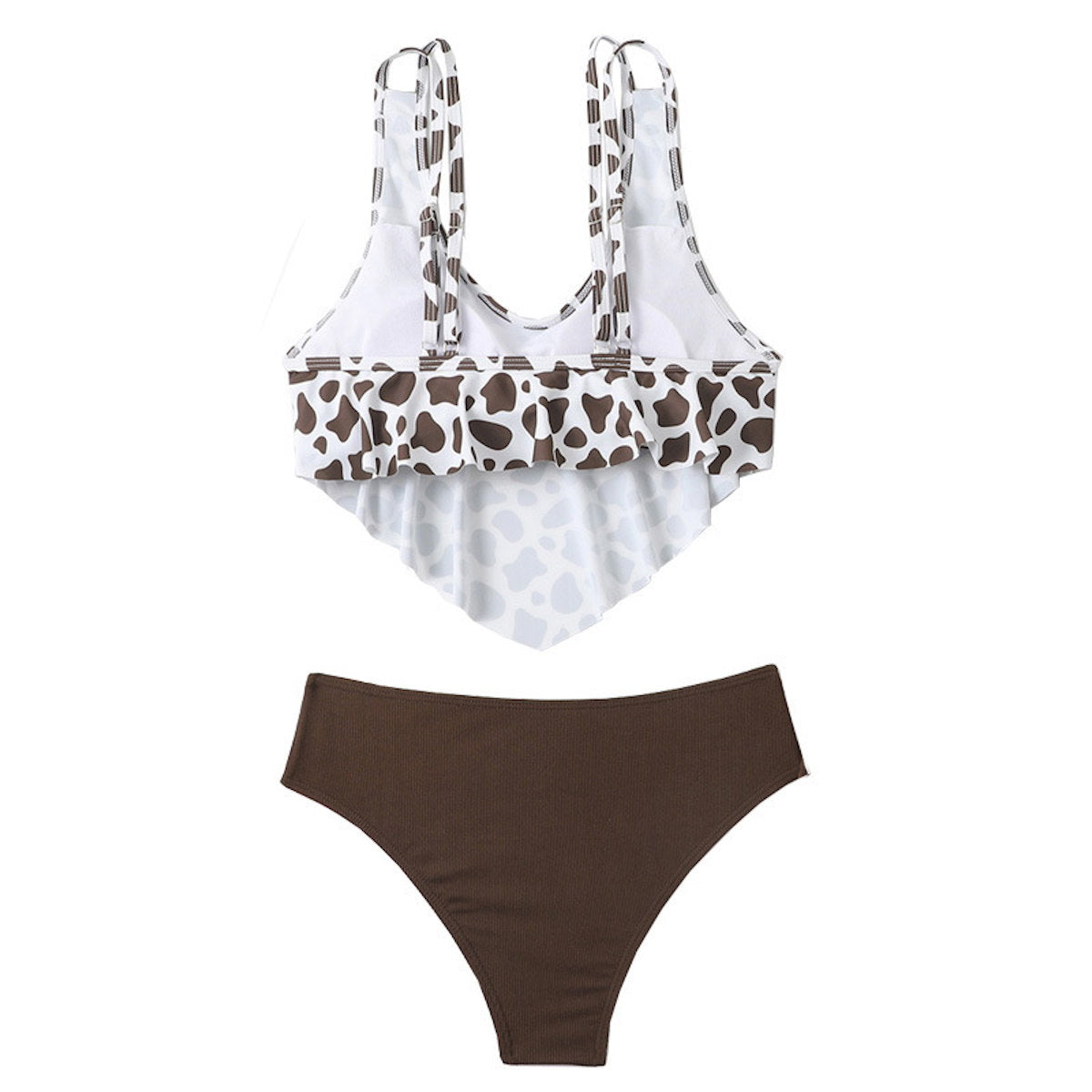 Two-piece swimsuit with leopard print top and brown bottom - ChildAngle