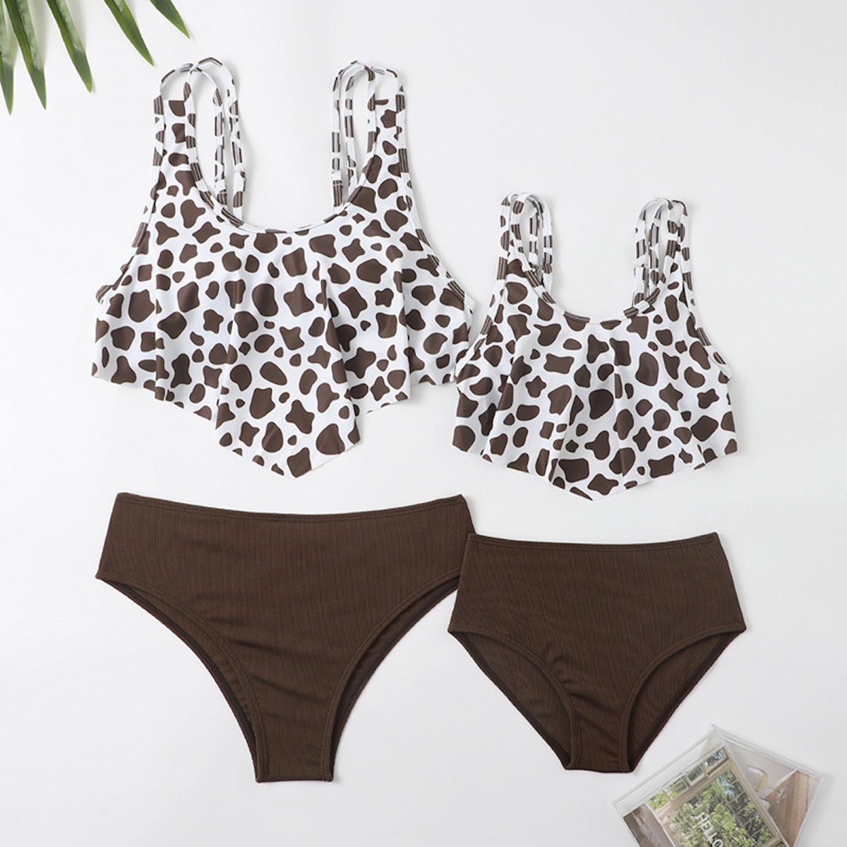 Leopard print bikini top and brown high-waisted bottoms - ChildAngle