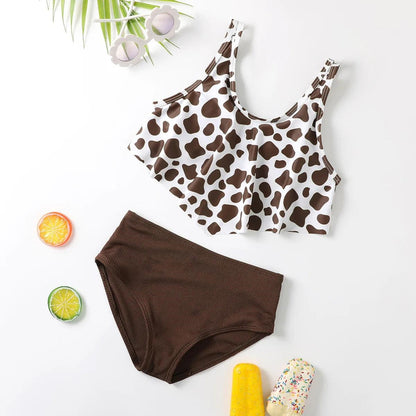 Cow print top and brown bikini set - ChildAngle