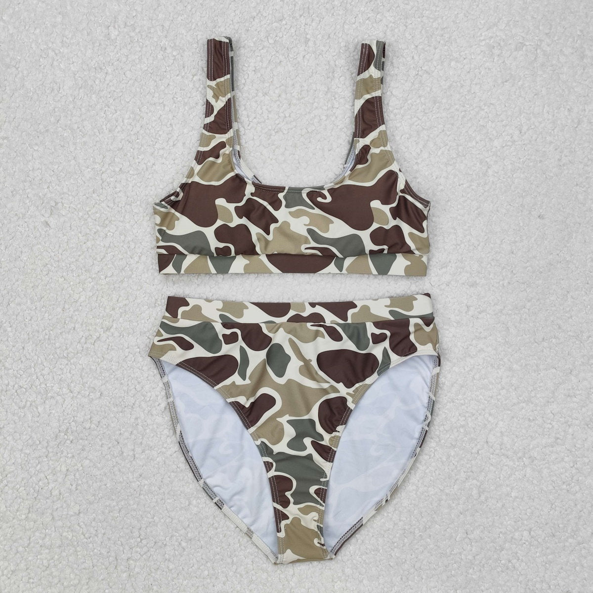 Camouflage-patterned swimsuit high cut bikini set - ChildAngle