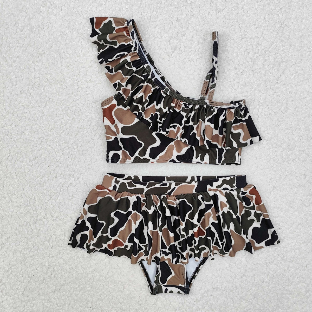 Camouflage-patterned two-piece swimsuit one-shoulder Bikini Set - ChildAngle