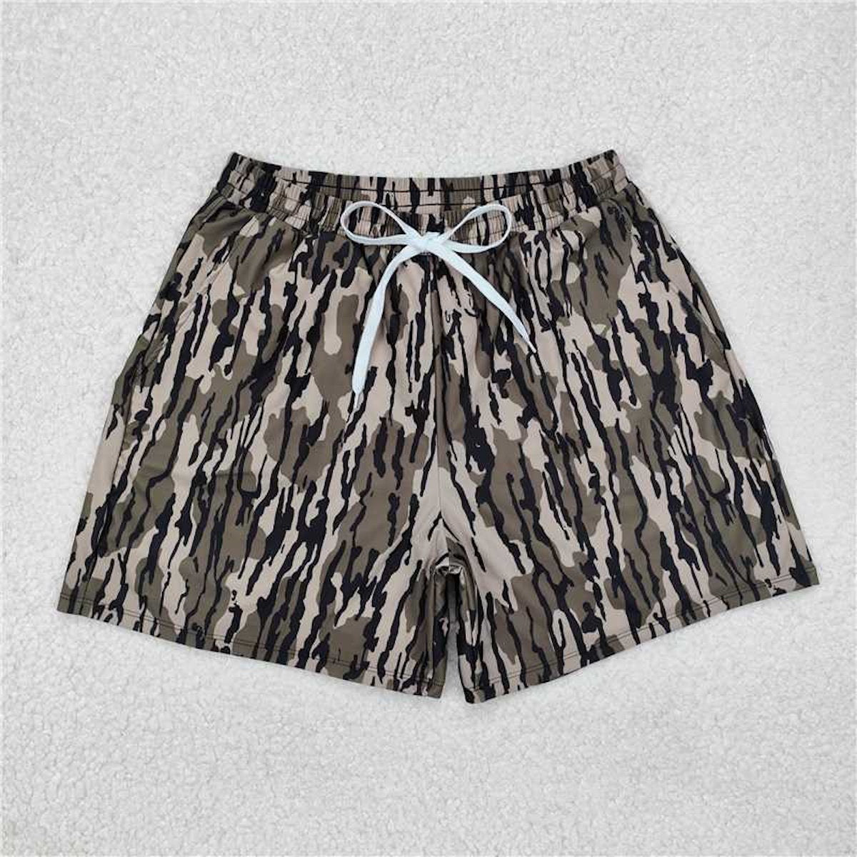 Camouflage swim trunks with a white drawstring - ChildAngle