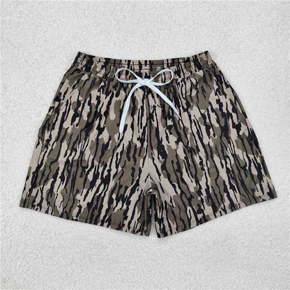 Camouflage swim trunks with a white drawstring - ChildAngle