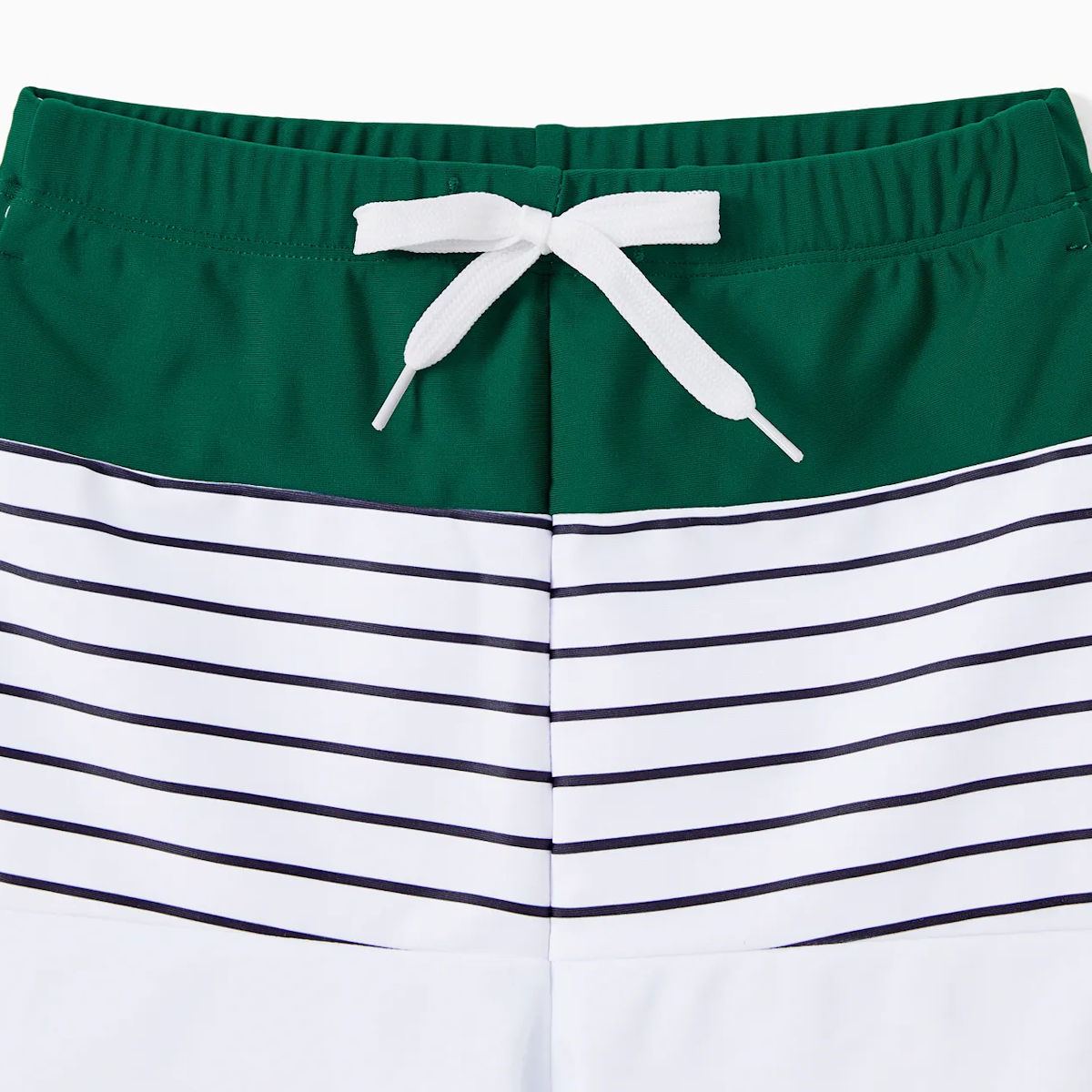 Back Tie Striped Top and Ruched Green Bottom Two Pieces Swimsuits and Drawstring Striped Colorblock Swim Trunks - ChildAngle