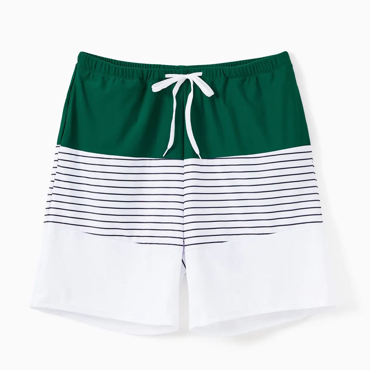 Back Tie Striped Top and Ruched Green Bottom Two Pieces Swimsuits and Drawstring Striped Colorblock Swim Trunks - ChildAngle