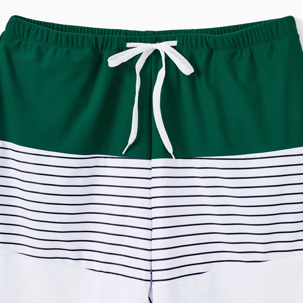 Back Tie Striped Top and Ruched Green Bottom Two Pieces Swimsuits and Drawstring Striped Colorblock Swim Trunks - ChildAngle