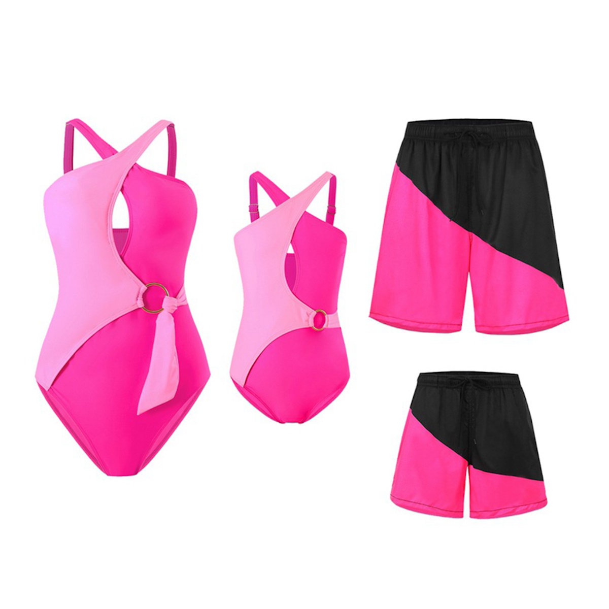 Matching Familien-Badeanzüge Schwarz Rosa Colorblock Badeanzüge