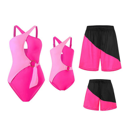 Matching Familien-Badeanzüge Schwarz Rosa Colorblock Badeanzüge