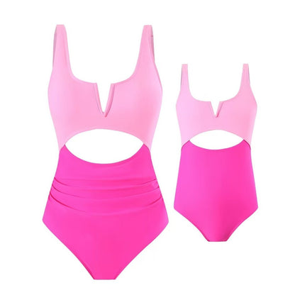 Pink one-piece swimsuit with cut-out design - ChildAngle