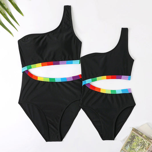 Mommy and Me Matching Swimsuits Black Cutout One Piece Swimwear - ChildAngle