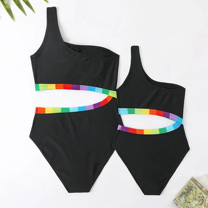 Mommy and Me Matching Swimsuits Black Cutout One Piece Swimwear - ChildAngle