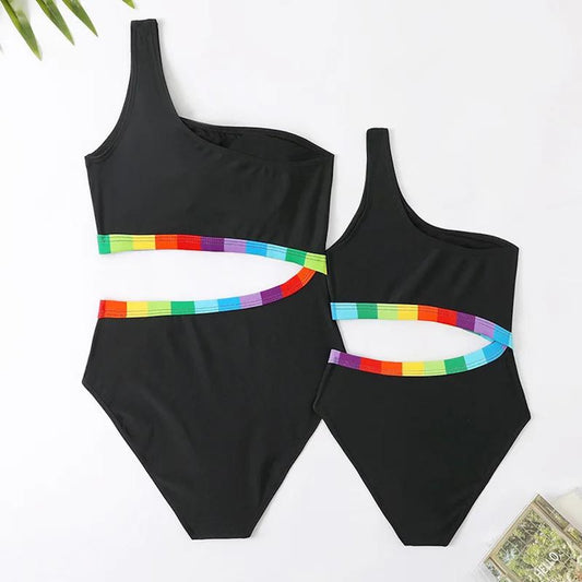 Mommy and Me Matching Swimsuits Black Cutout One Piece Swimwear - ChildAngle