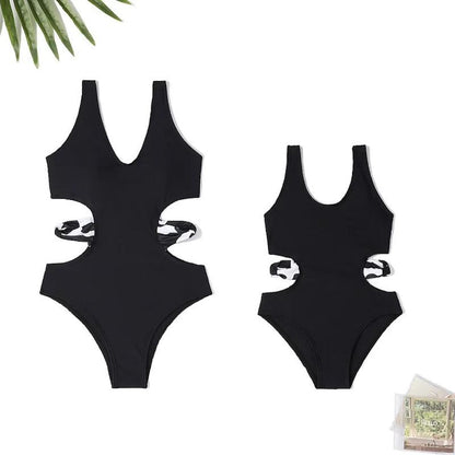 Mama und Ich Passende Badeanzüge Schwarz Cutout Einteiler Bademode
