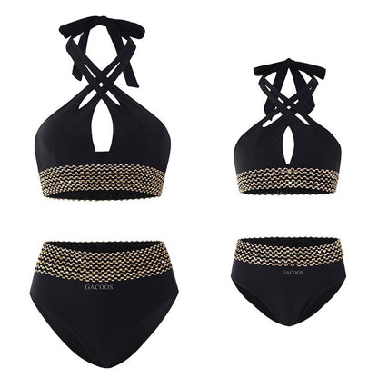 Mommy and Me Matching Swimsuits Black Cutout One Piece Swimwear - ChildAngle