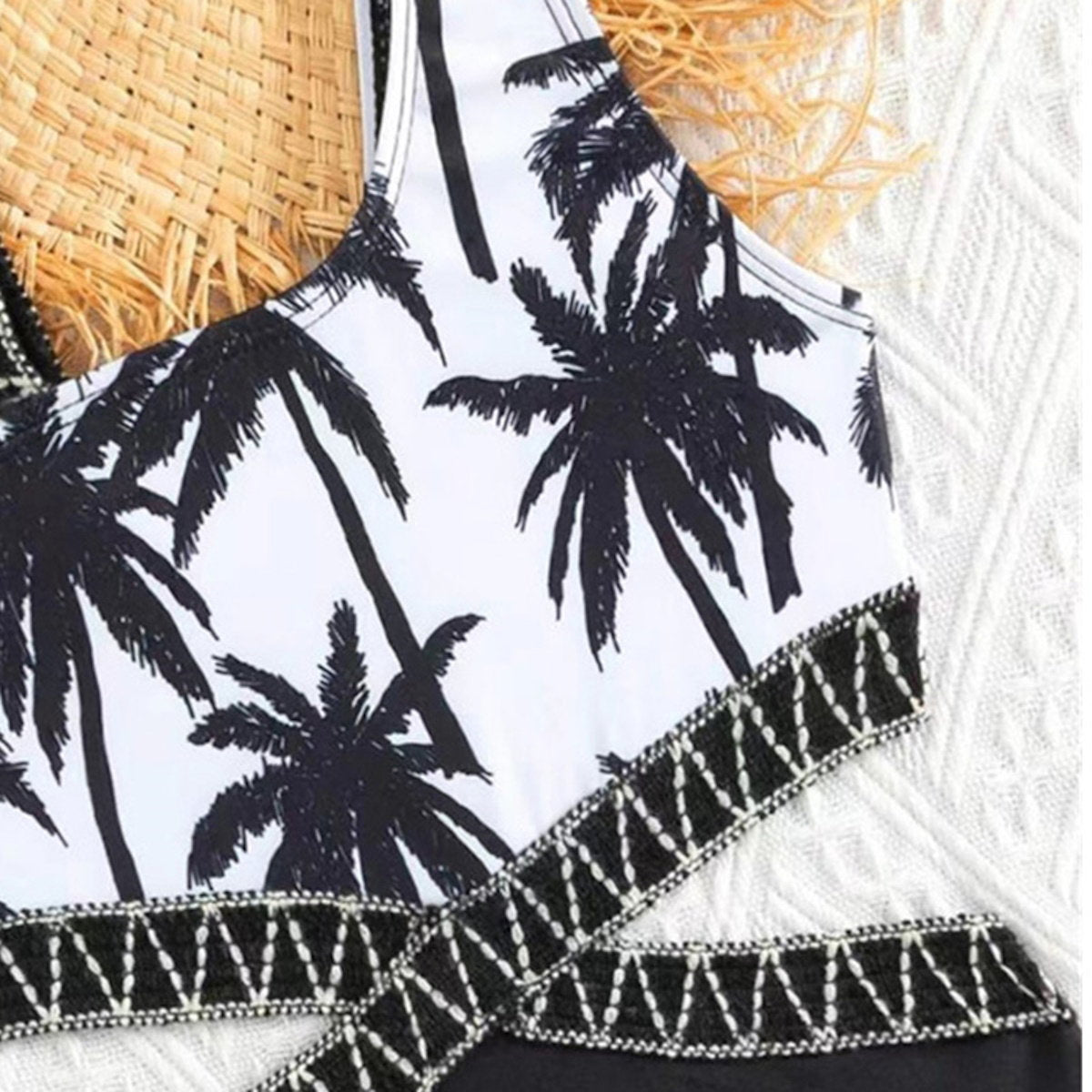 Matching Family Swimsuit Black White Palm Tree Mom Dad Swimsuit - ChildAngle